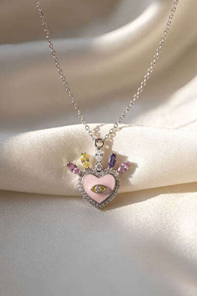 Elifsu Jewelry قلادة من الزركون الطبيعي بتصميم قلب مرصع بالعيون، قلادة فاخرة