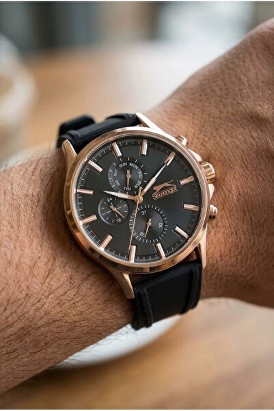 Slazenger Rose Gold Black Men's Wristwatch |   46mm Stainless Steel Case, Sil...
