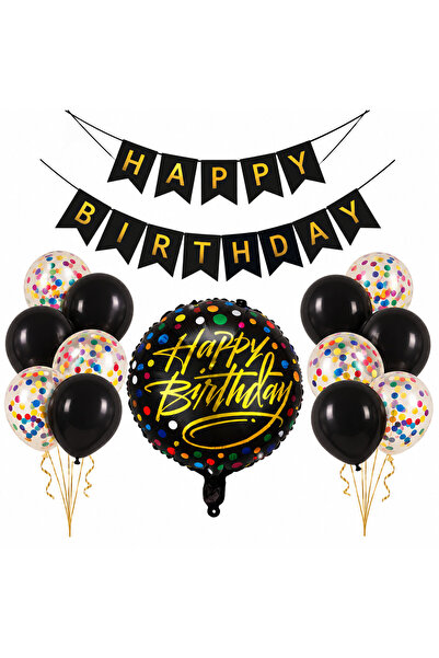 genaja Set Decor Aniversar Happy Birthday – Banner + Balon Folie Rotund + 10 ...