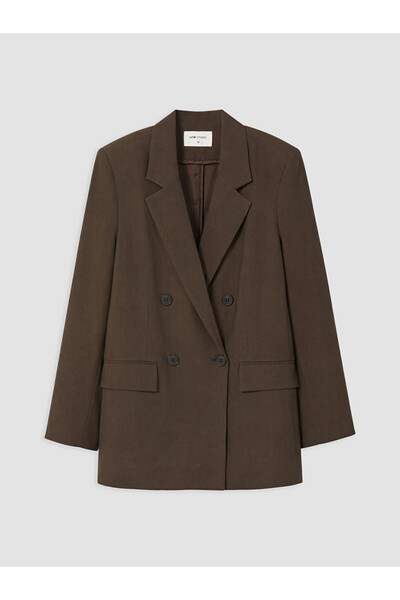 LC Waikiki Vizyon New Season Brown Double-Breasted Collared Women's Blazer Ja...
