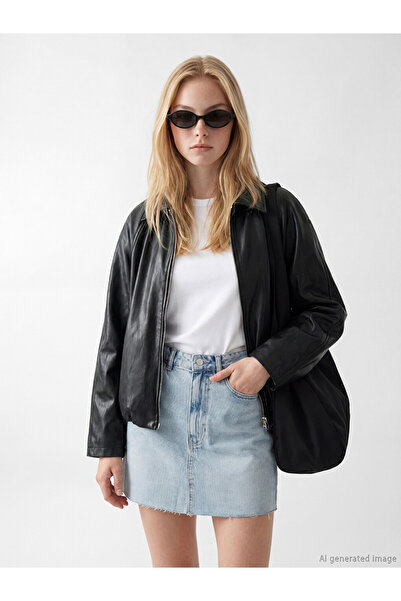 LC Waikiki I Shirt Roba Collar Women's Leather-Look Jacket from Freezen Store
