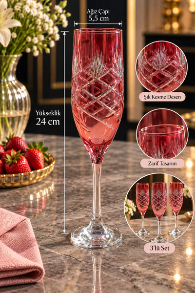 Gülümseten Avm 6’lı Kristal Desenli Ayaklı Bardak Seti 24 cm – Zarif Kesme De...