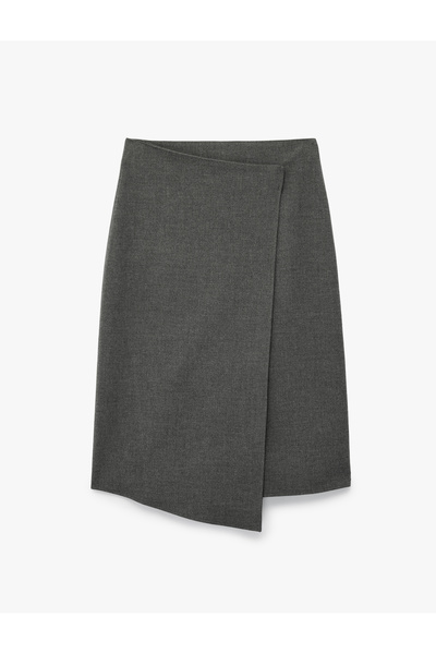 Koton Normal Waist Asymmetrical Cut Double Breasted Midi Skirt