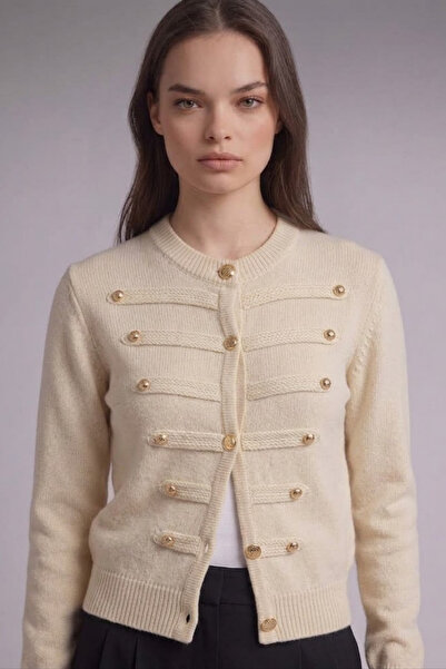soft&basic Kadın Düğmeli Bisiklet Yaka Triko Crop Hırka