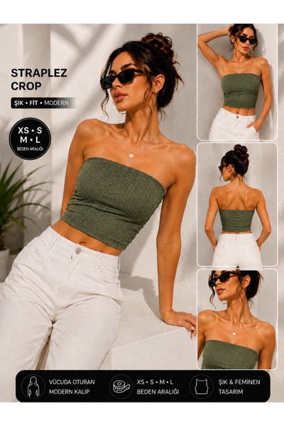 Olyssia Premium - Top crop bustieră din țesătură Bürümcük pentru femei - Band...