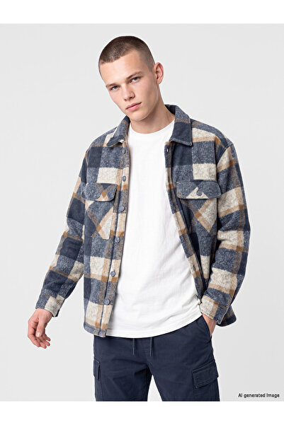 LC Waikiki Vizyon New Season Indigo Relax Fit Plaid Men's Lumberjack Shirt Ja...