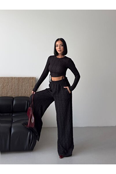 EVOA Γυναικείο Σετ με Μπλούζα με Λαιμόκοψη Πετσετέ και Παντελόνι με Φαρδιά Μπ...