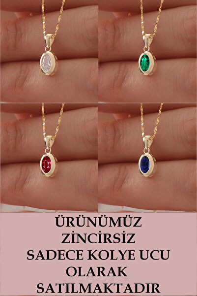 Cemre Gold 14 Ayar Altın Oval Tek Taş Kolye Ucu