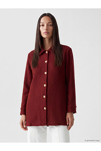 LC Waikiki Vizyon New Season Burgundy Plaid Women's Shirt Jacket
