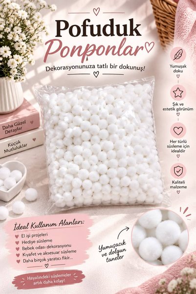 hobimixhobimix White Soft Pompom 2 cm - 100 Pieces