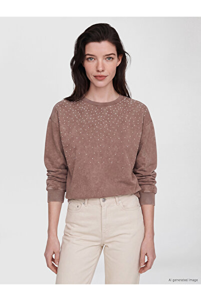 LC Waikiki Özmarka New Season Brown Crew Neck Stone-Embellished Women's Sweat...