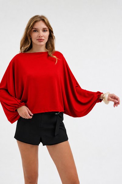 Rabi Shine Women's Standard Size Balloon Sleeve Bluz