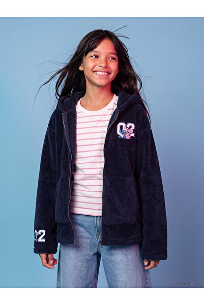 LC Waikiki Peak New Season Navy Blue Hooded Lilo & Printed Girls' Sweatshirt