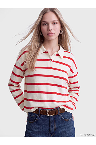 LC Waikiki Two Mt Shop Quality Lcw Vision Red Interlock Striped Loose & Loose...