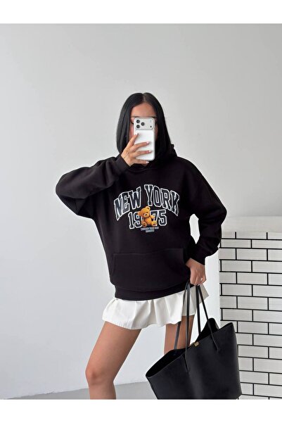 S&A Collectionn Γυναικείο φούτερ με κουκούλα, oversize, με στάμπα αρκουδάκι