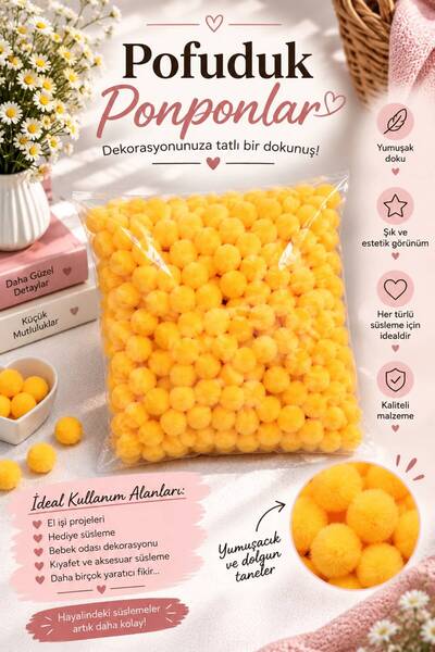 hobimixhobimix Yellow Pompom 2 cm - 1000 Pieces