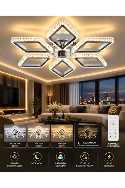 tavion lighting PLANET 6LI AVİZE 3 RENK LED ISIKLI SALON OTURMA ODASI AVİZE