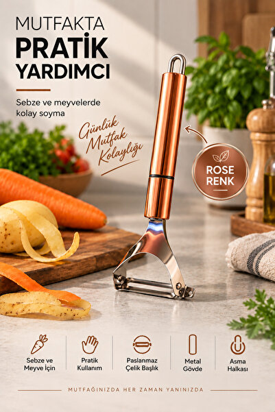 Paslanmaz Çelik Y Tipi Sebze Meyve Soyacağı Rose Metal Saplı Mutfak Soyacak Pratik Soyma Aparatı