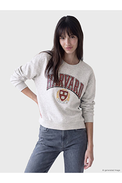 LC Waikiki Peak New Season Gray Harvard Printed Oversize Women's Thick Sweats...