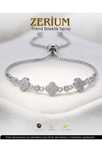 ZERİUM Women's Quality Steel Elevator Adjustable Bracelet Silver Color with S...