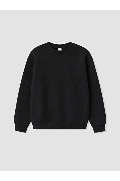 LC Waikiki Ozmarka New Season Black Crew Neck Thick Sweatshirt for Girls