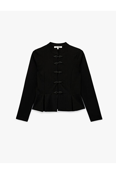 Koton Mandarin Collar Ornate Button Detailed Slim Fit Long Sleeve Crepe T-Shirt
