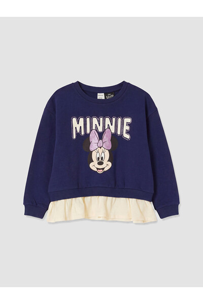LC Waikiki Vizyon New Season Navy Blue Printed Stoned Girls' Sweatshirt