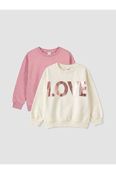 LC Waikiki Özmarka New Season Ecru Printed Girls' Sweatshirt 2-Pack