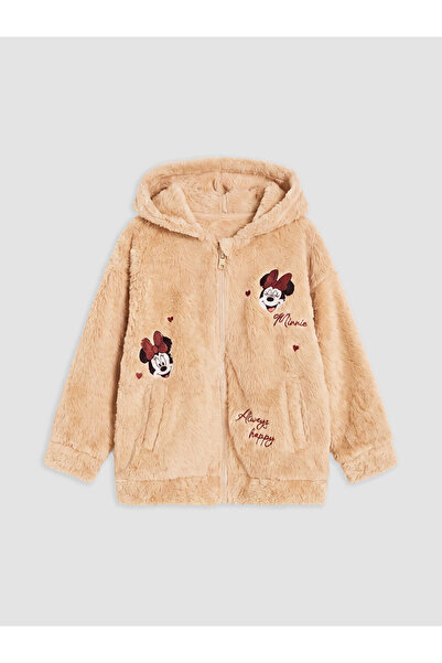 LC Waikiki LCW KidsMinnie Mouse Nakışlı Kız Çocuk Pelüş Fermuarlı Sweatshirt