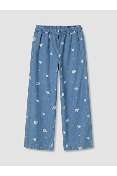 LC Waikiki Vizyon New Season Indigo Floral Wideleg Girls' Jean Pants