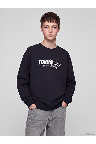 LC Waikiki Two Mt Shop Quality Lcw Kids Navy Blue Tokyo Printed Boys' Sweatshirt