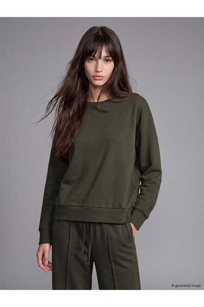 LC Waikiki Peak New Season Khaki Soft Touch Oversize Women's Sweatshirt