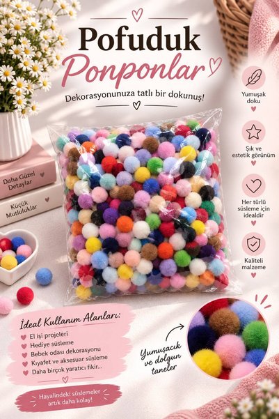hobimixhobimix Mixed Color Soft Pompom 2 cm - 1000 Pieces