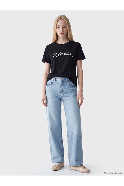 LC Waikiki Two Mt Shop Quality Xside Black Combed Cotton Printed Standard & R...