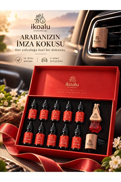 ikoalu Premium Yağ Bazlı Aroma Yağı Seti 10x10 ml, 10 Farklı Koku, 2 Ahşap Di...