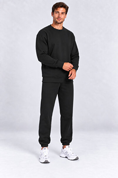 LUMİZA Men's Black Oversize Sweatshirt Jogger Tracksuit Set