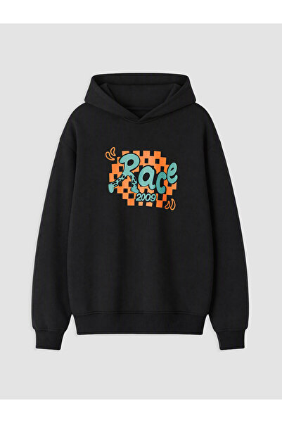 LC Waikiki Ozmarka New Season Black Hooded Printed Boys' Sweatshirt
