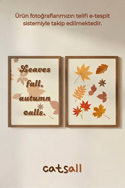 catsall Retro Sonbahar Temalı Tipografik Ve Doğal Yaprak İllüstrasyonlu 2 Ade...