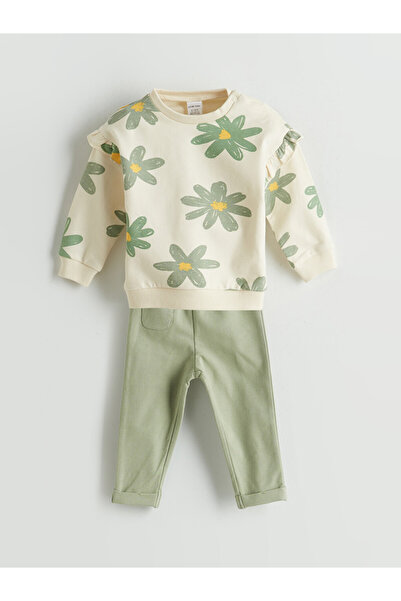 LC Waikiki Lcw baby floral girl's sweatshirt and pants 2-piece set