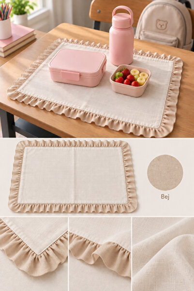ZİLCA HOME Fırfırlı Çocuk Beslenme Peçetesi 35x45 cm Okul Beslenme Örtüsü Mas...