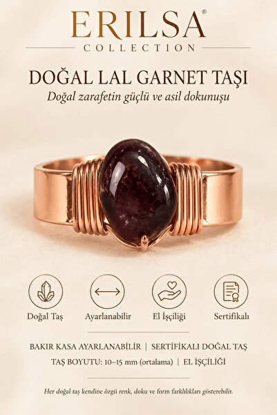 Erilsa Certified Natural Lal Garnet Stone Ring Copper Case Adjustable Handcra...