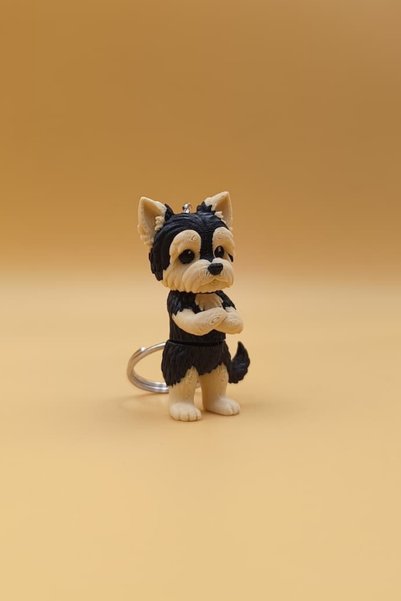 Rodopiva Cute Yorkshire Terrier with Movable Arms and Tied-Up Paws Keychain Bag Ornament Charm