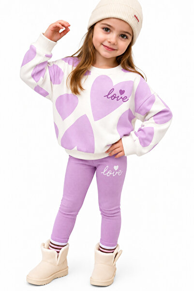 ninita kids Girl's Heart Patterned Tracksuit Set – Sweatshirt & Leggings