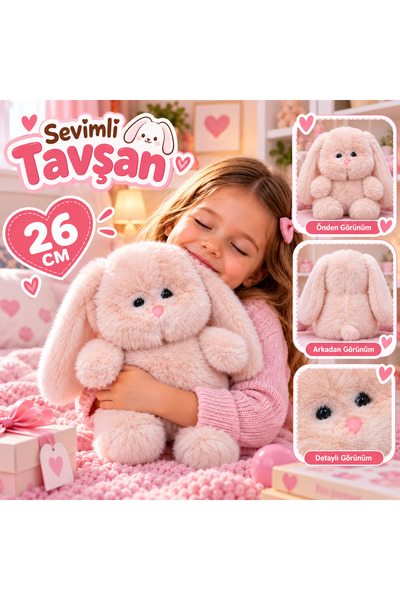 Cici Oyuncak Sevimli Pembe Peluş Tavşan 26 cm – Uzun Kulaklı Yumuşak Oyuncak ...