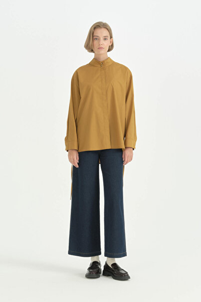 Nihan High Collar Cotton Shirt - Mustard