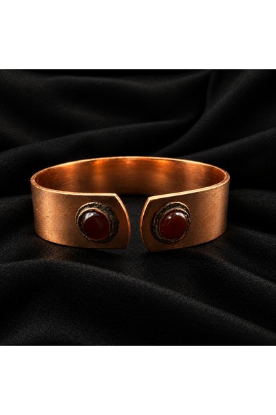 Sabır Taneleri Agate Stone Combination Pure Copper Bracelet, Adjustable