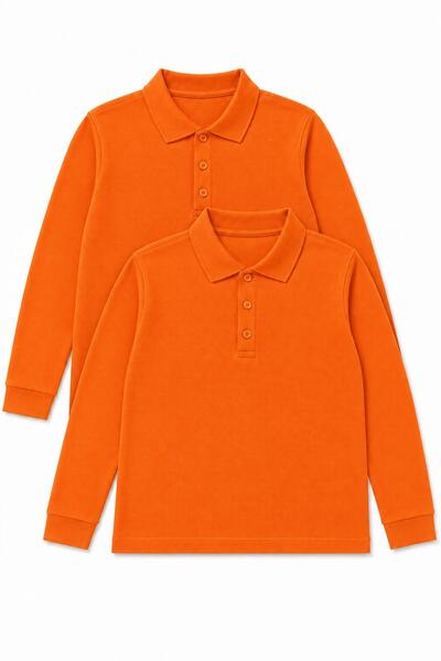 Perendi Tricou școlar unisex pentru copii, cu mânecă lungă și guler polo, pac...