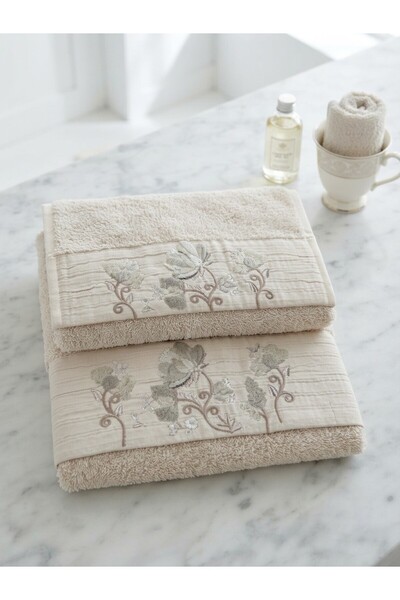 Fiesta Gökçe Süzene Bambu Bürümcük Analı Kızlı Havlu Seti (1 Adet 30x50 cm ve...