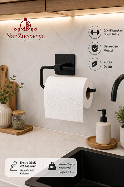 NAR ZÜCCACİYE Yapışkanlı Siyah Kağıt Rulo Havluluk, Peçetelik, Delmeden Yapış...