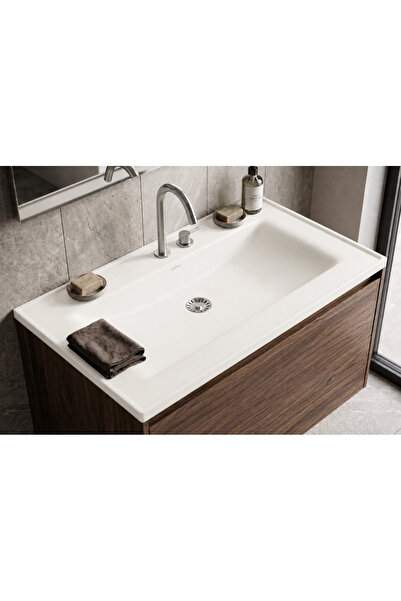 GÜNEY ANKASTRE Aura 65 cm Beyaz Granit Banyo Lavabosu